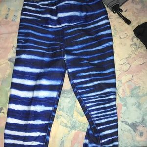 Blue striped athletic capris
